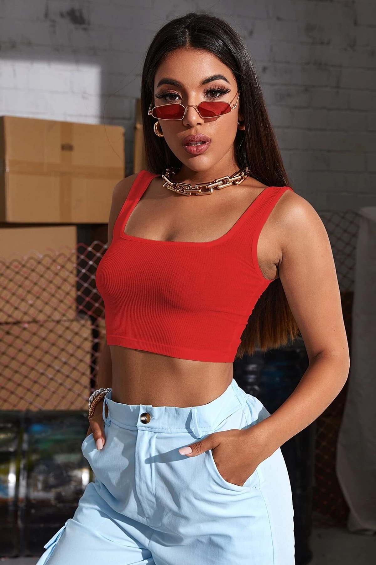 Büstiyer Crop Top Kırmızı