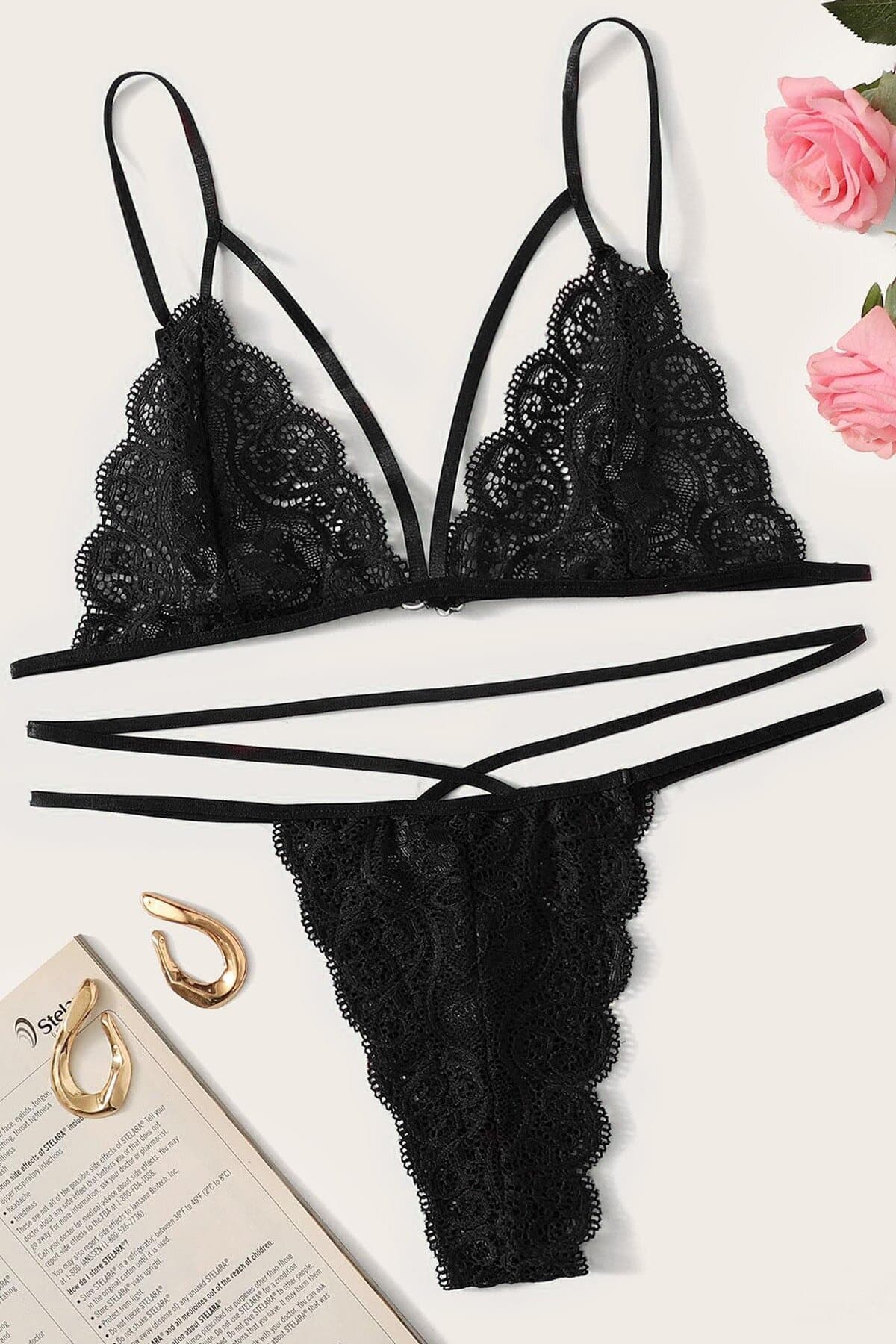 Dantel Sütyen Külot Takımı Siyah