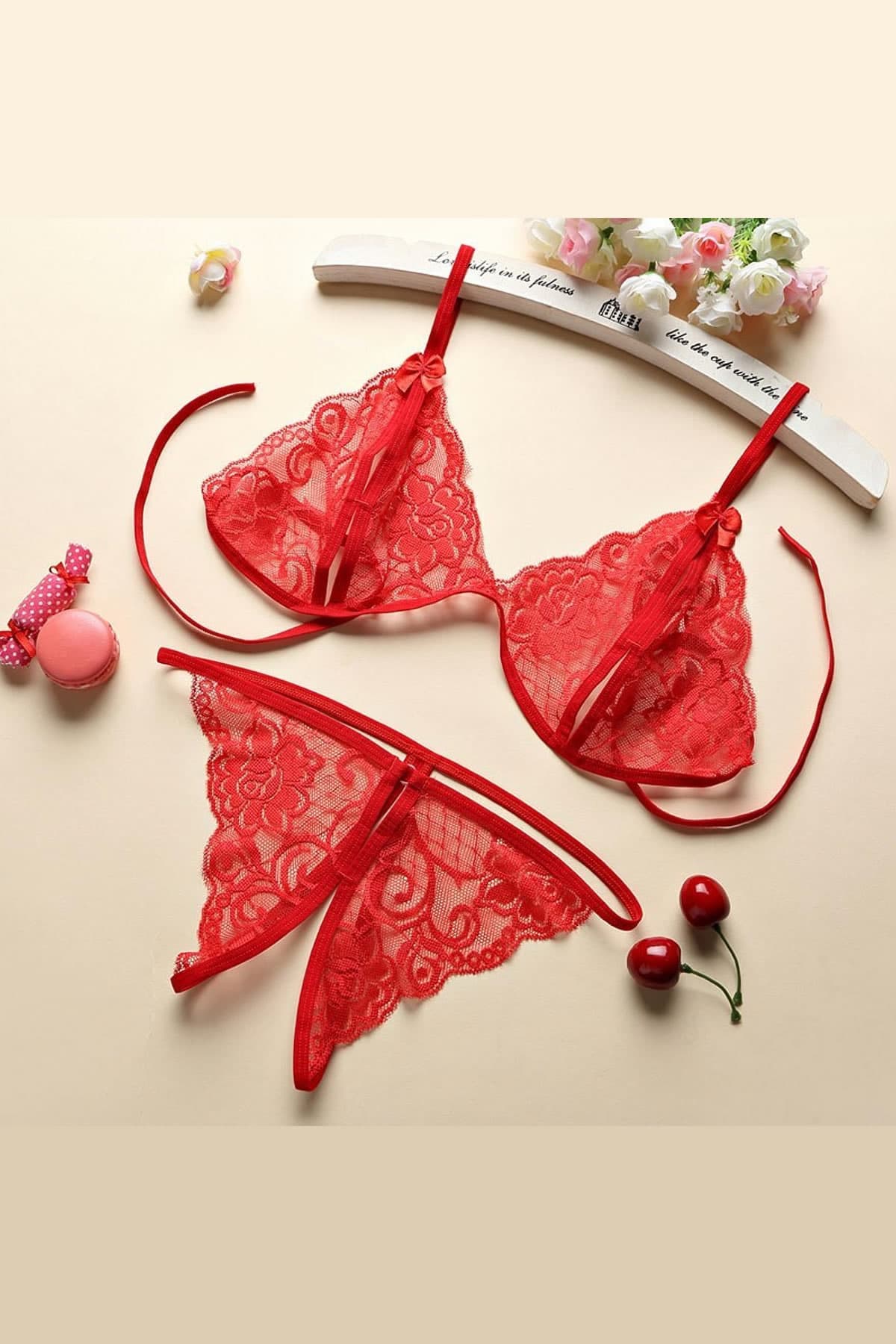 Kırmızı Dantelli Sütyen Külot Takımı Fantezi İç Çamaşırı