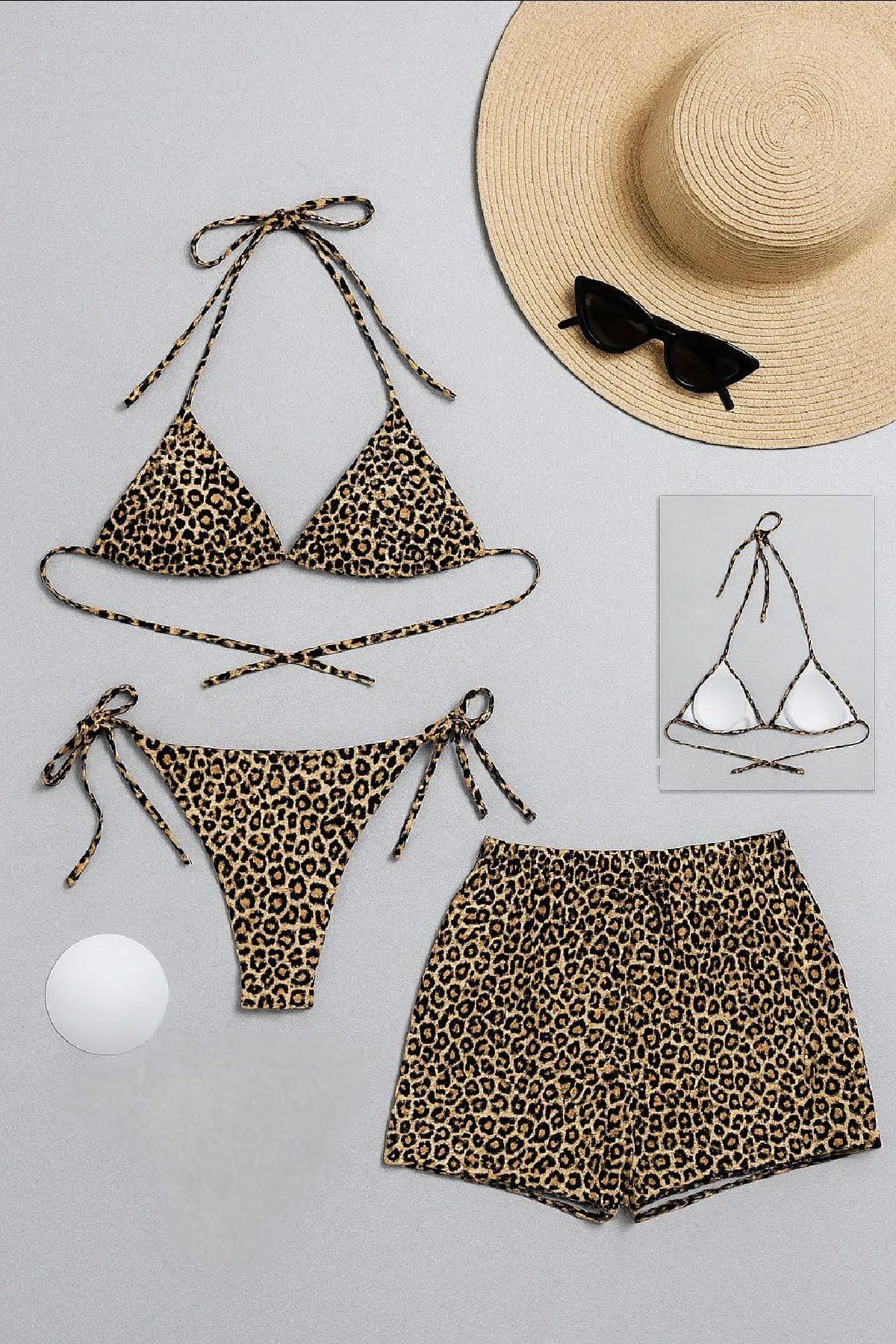 Bikini Mayo Takımı Leopar Desenli Şortlu Bikini