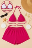 Kadın Bikini Takımı Fuşya Şortlu Bağlamalı