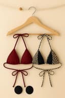 Kadın Bikini Üstü Leopar Desenli Üçgen - Bordo