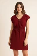 Plaj Elbisesi Bordo Mini V Yaka