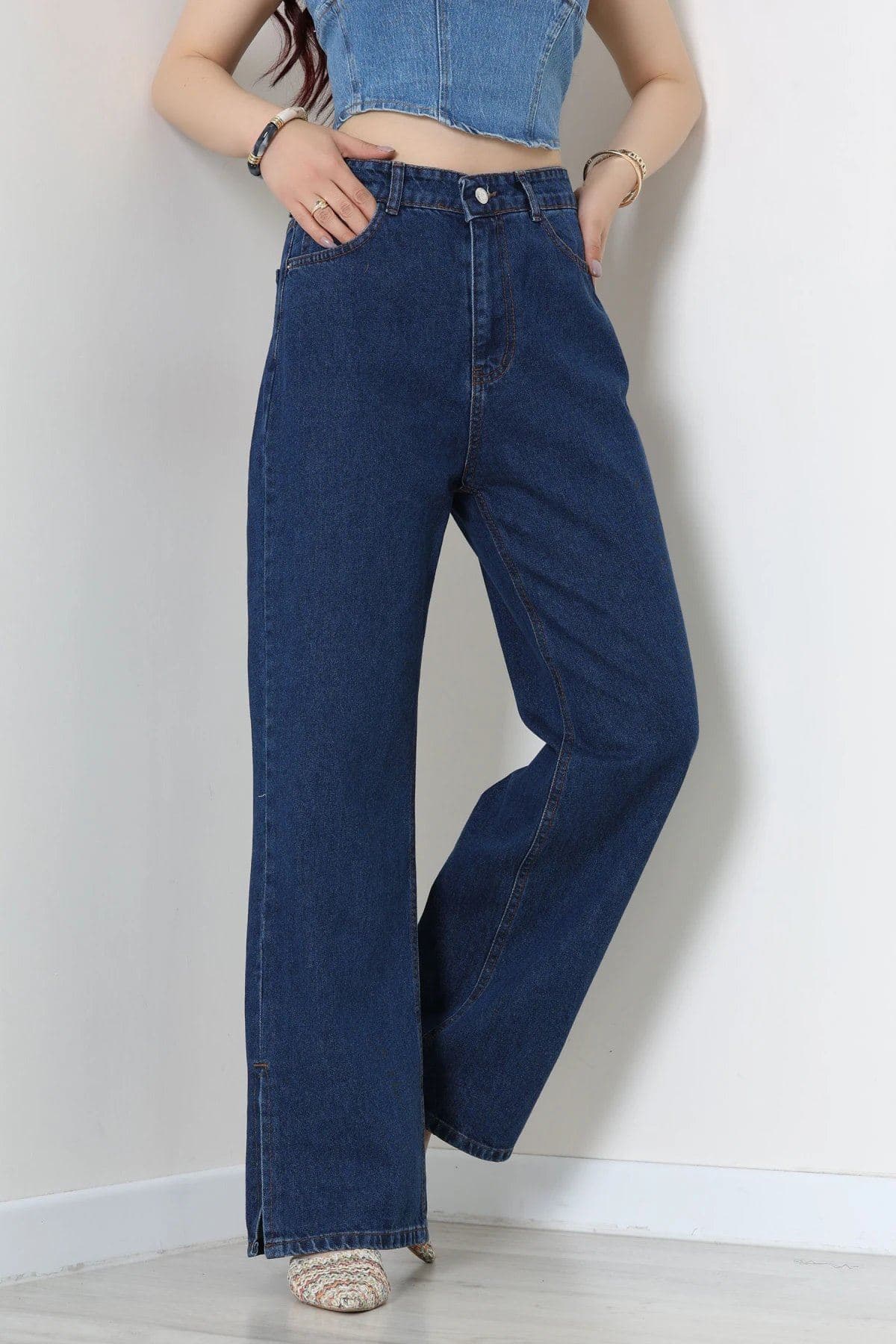 Paça Yırtmaçlı Kot Pantolon Koyumavi - 33061.2121.