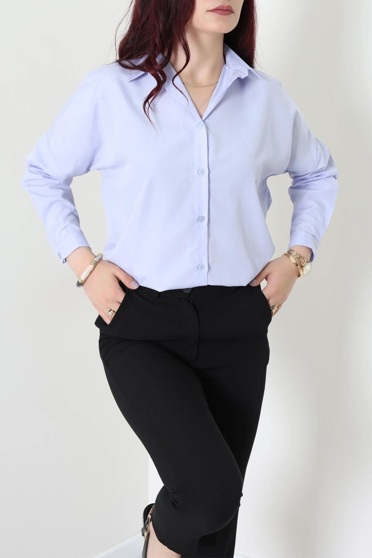 Oversize Poplin Gömlek Açıklila - 44091.2118.