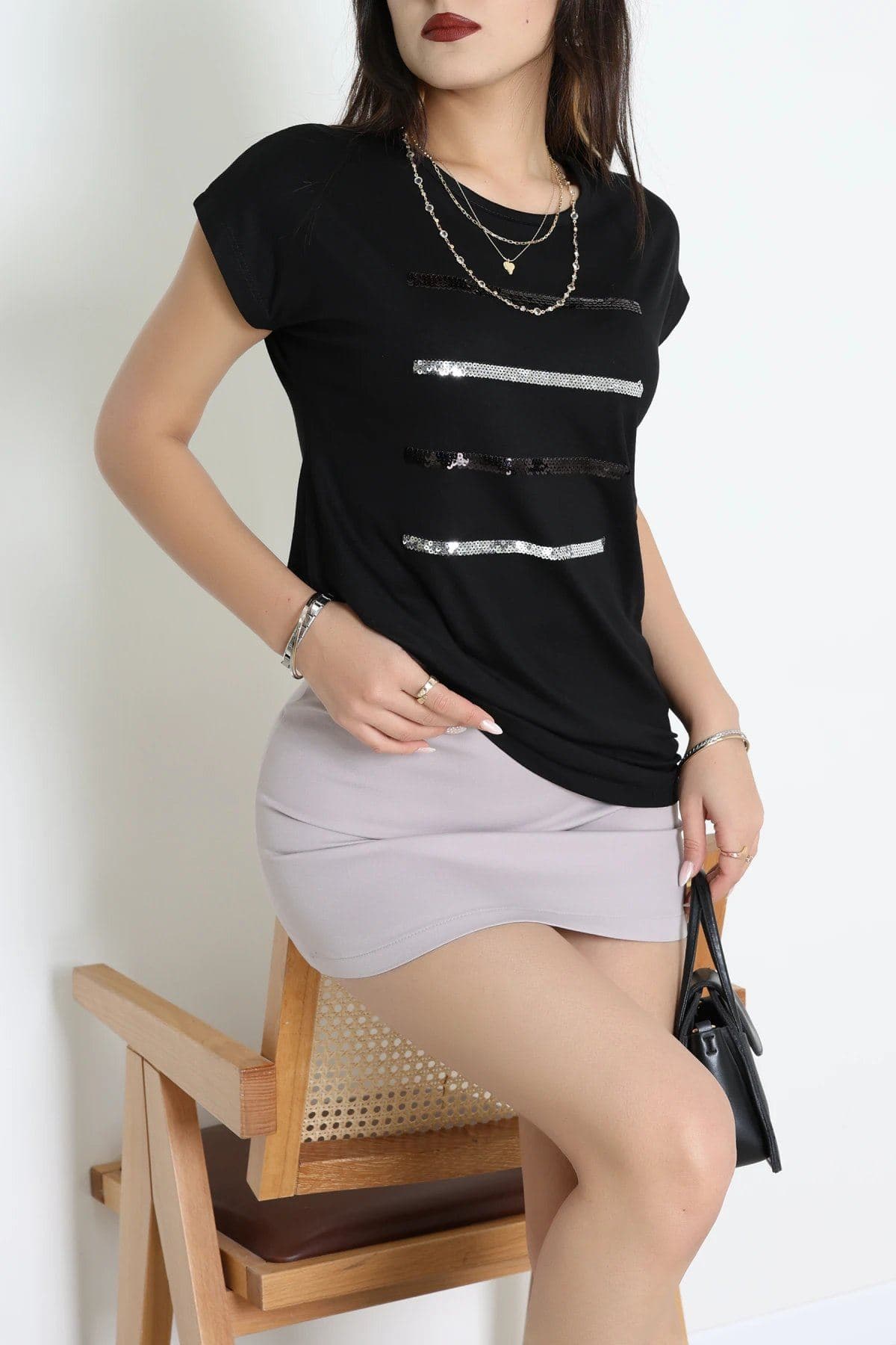 Şerit Detaylı Bluz Siyah - 44002.599.