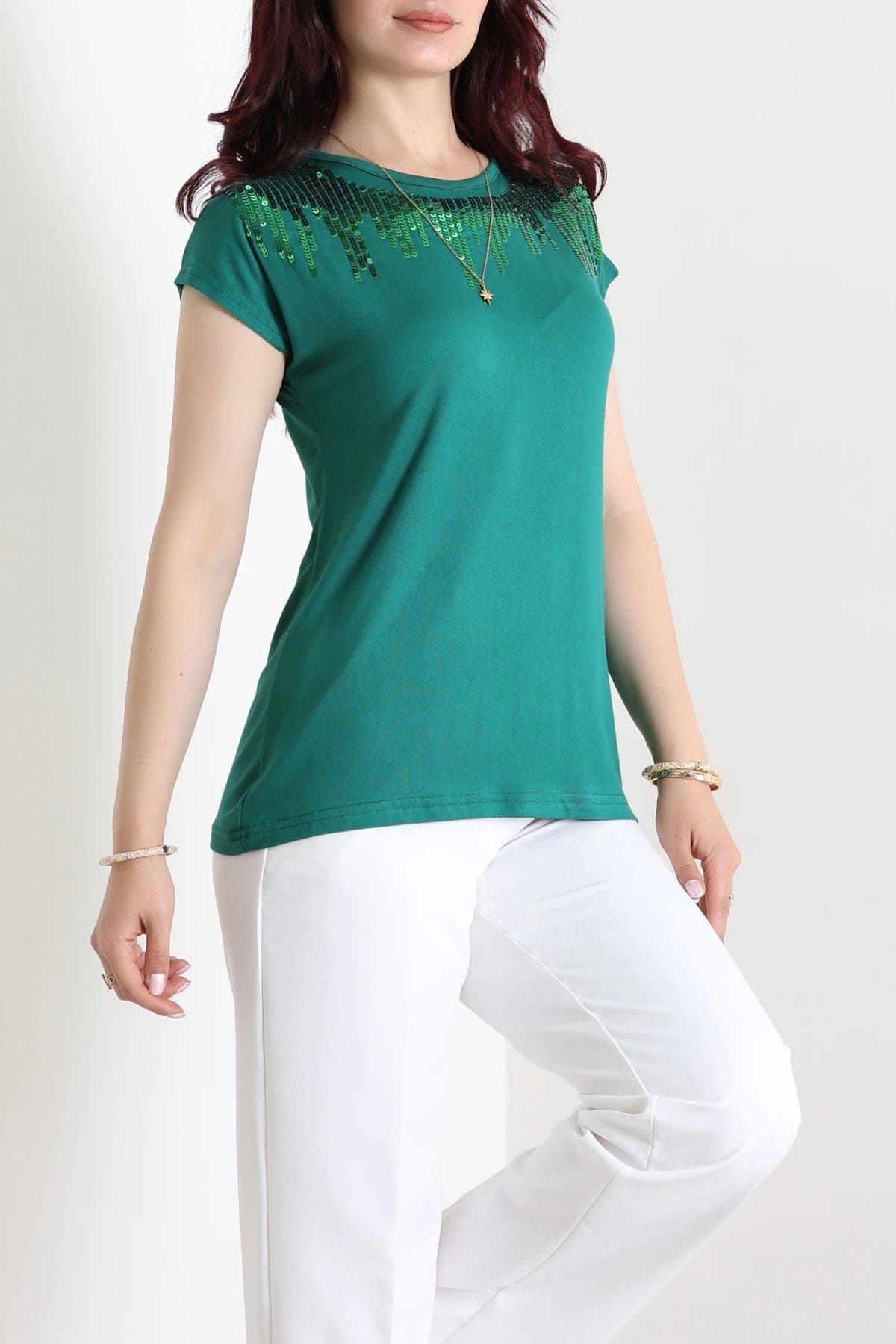 Pul Detaylı Bluz Zümrüt - 44003.599.
