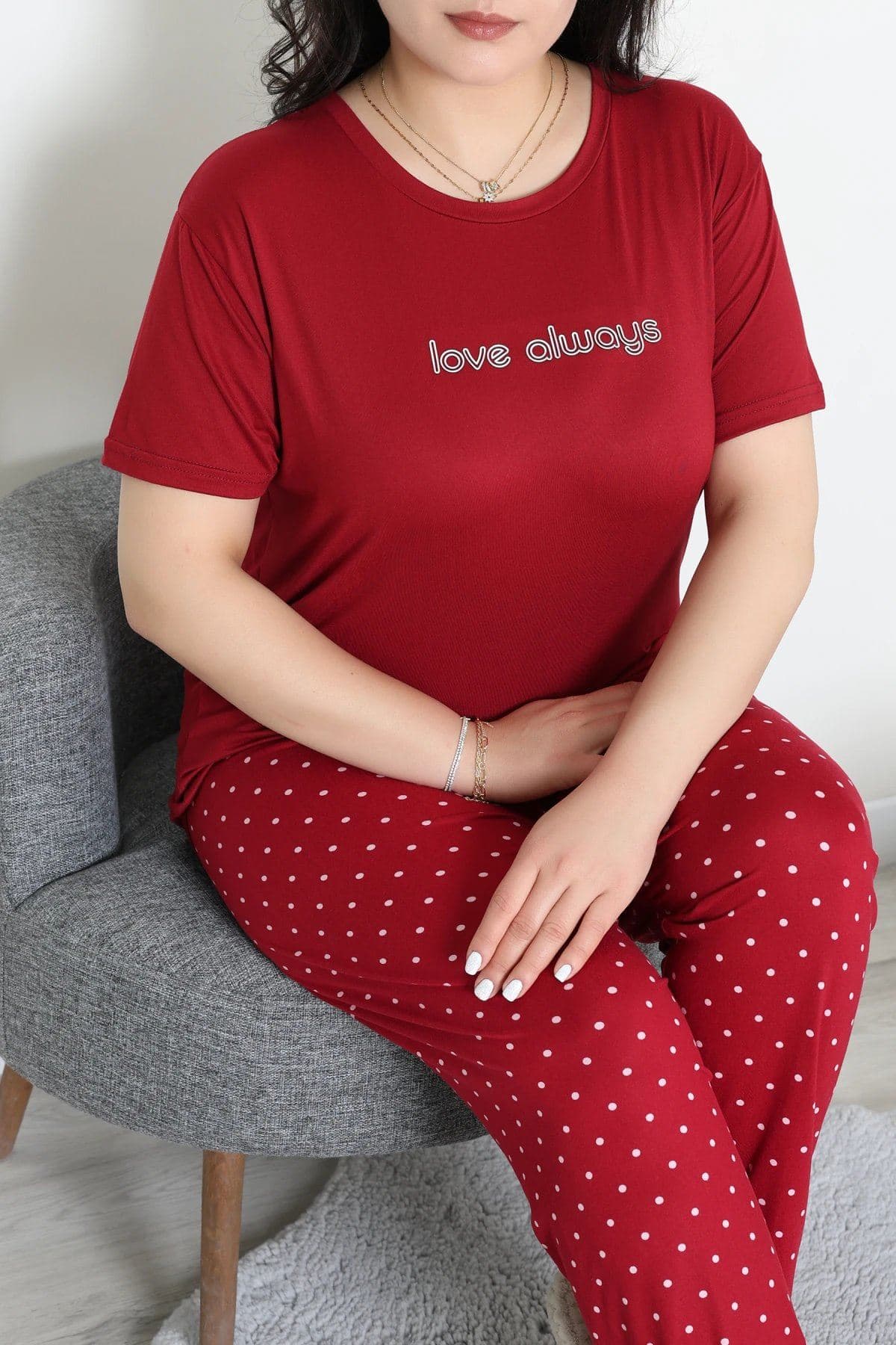Büyük Beden Milan Pijama Takımı Bordo - 53611.1048.