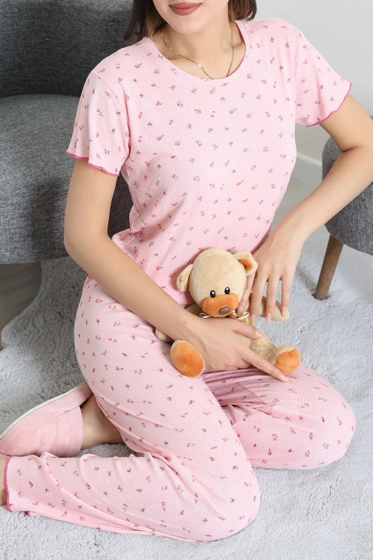 Side Alt Üst Aynı Pijama Takımı Pembe - 53683.1952.