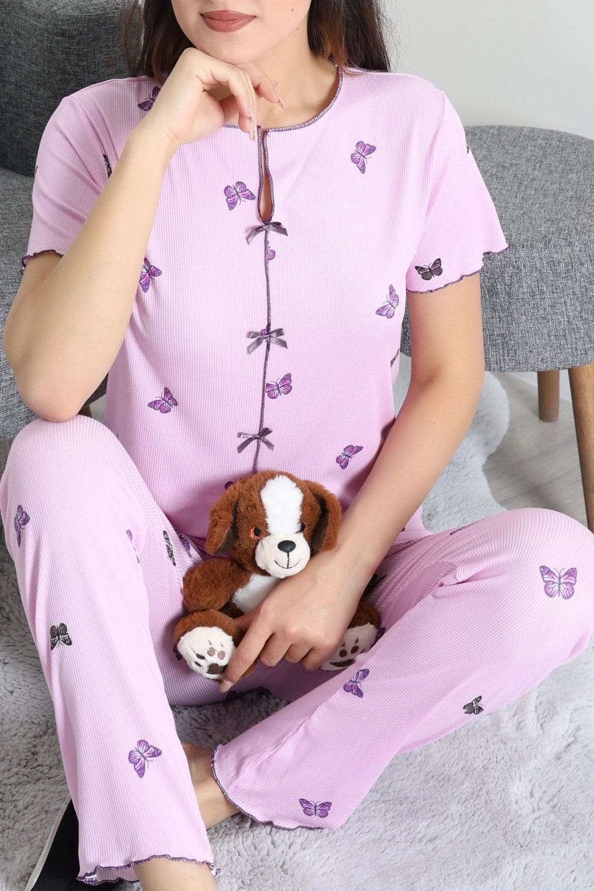 Kaşkorse Fiyonklu Pijama Takımı Lila - 53613.1048.