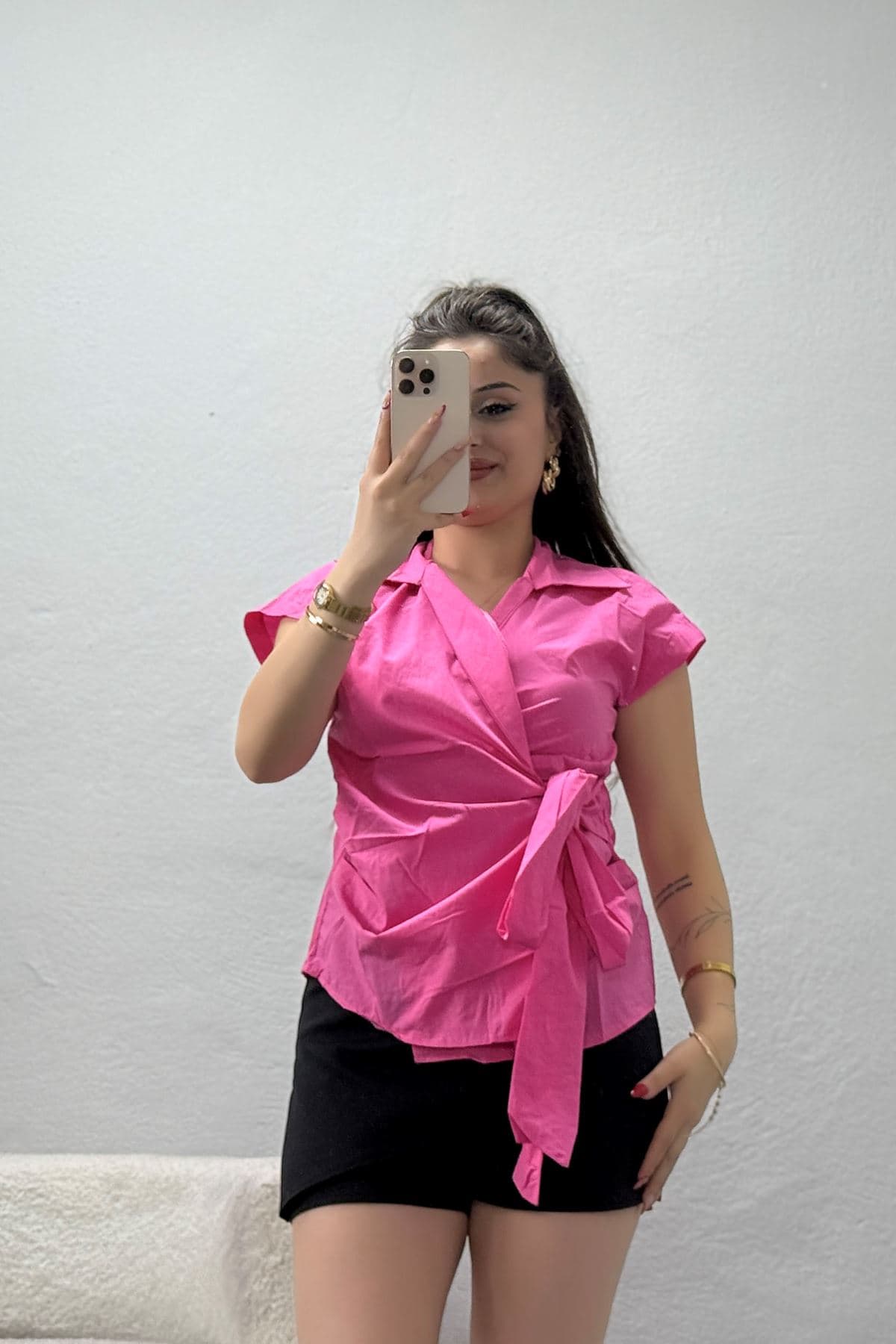 Sıfır Kol Bağlamalı Poplin Gömlek Pembe - 44119.2118.
