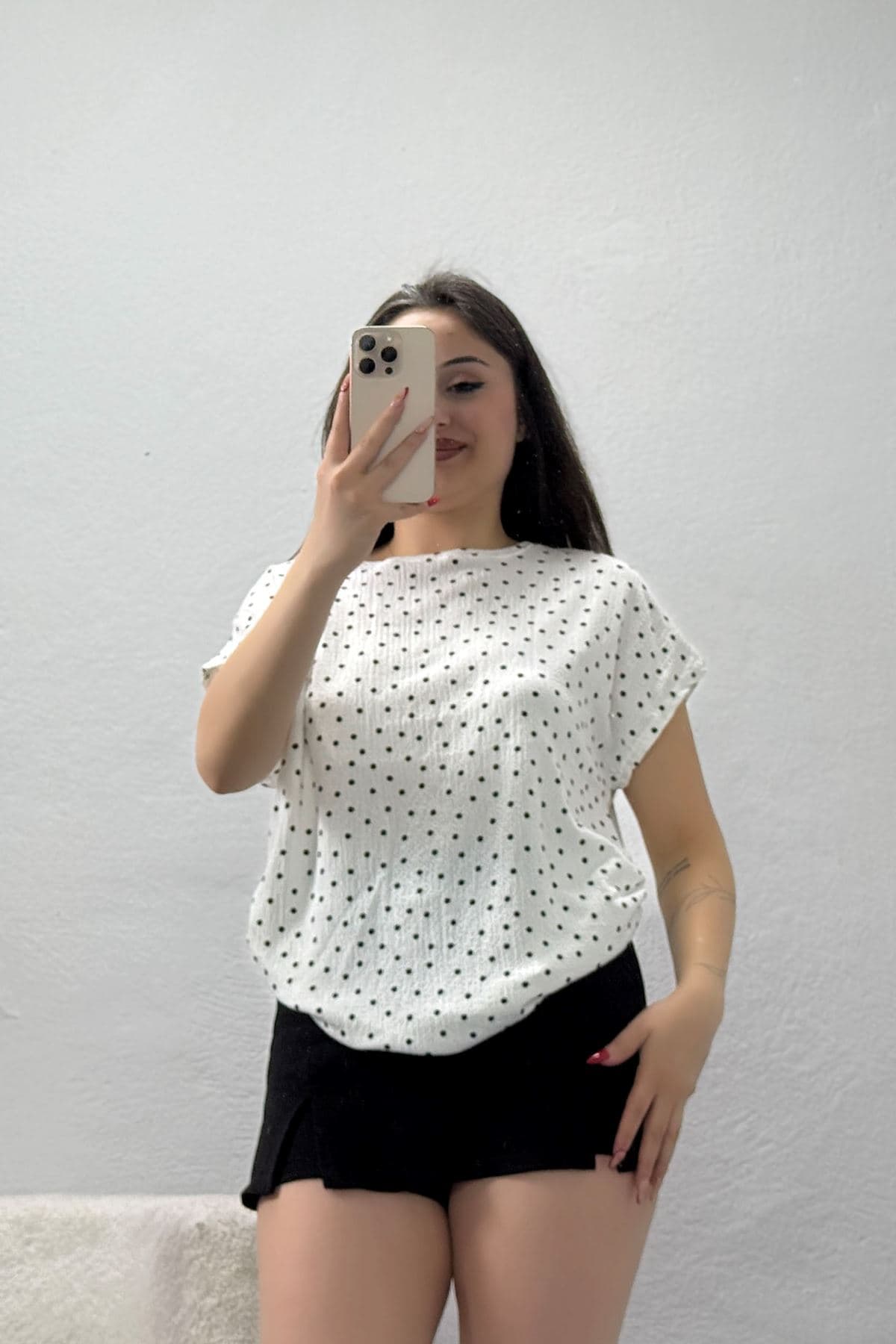 Puanlı Bürümcük Bluz Beyaz - 4234.1247.