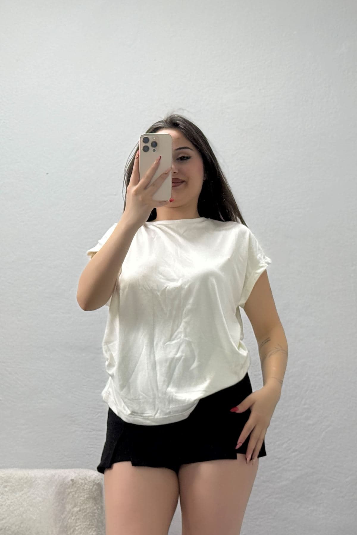 Yan Büzgülü Modal Bluz Ekru - 4259.1247.