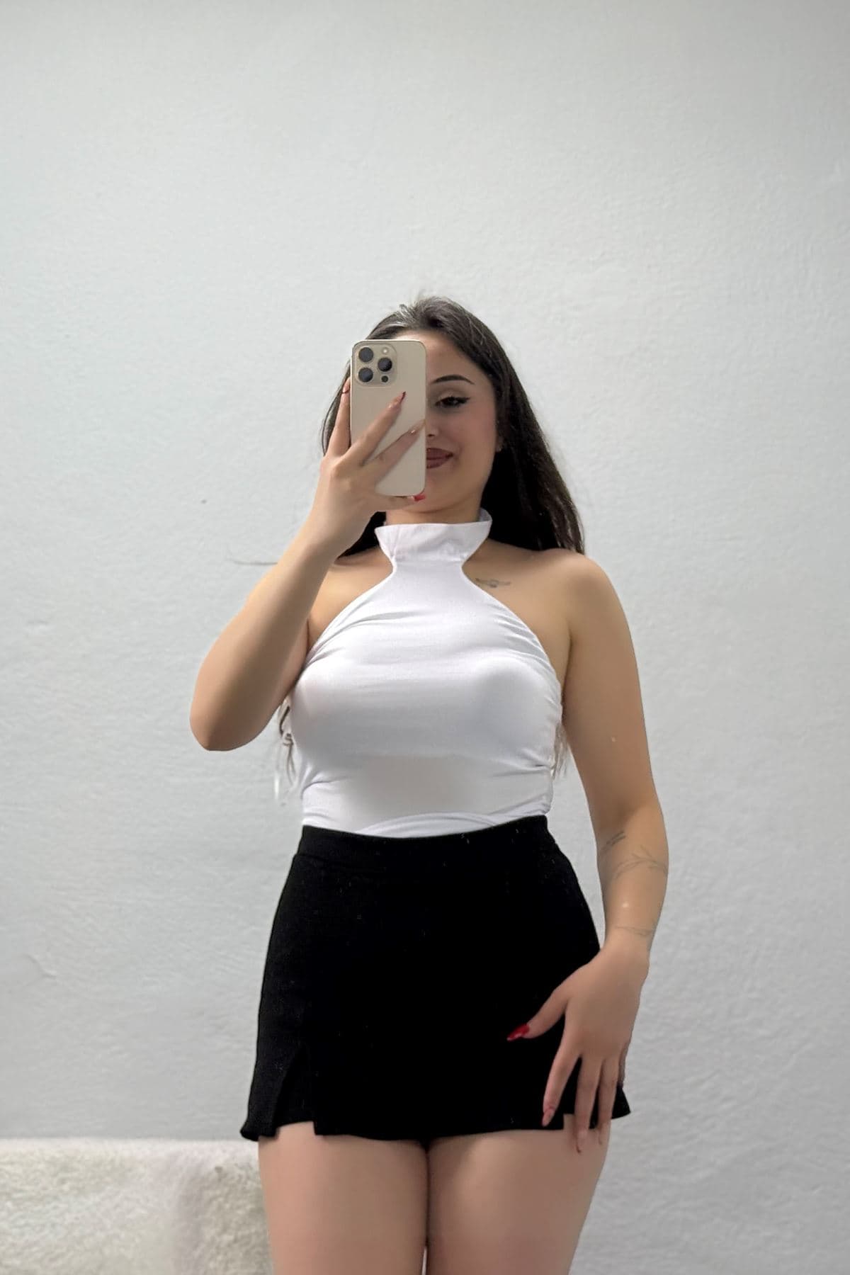 Halter Yaka Mikro Kumaş Body Beyaz - 22131.200.