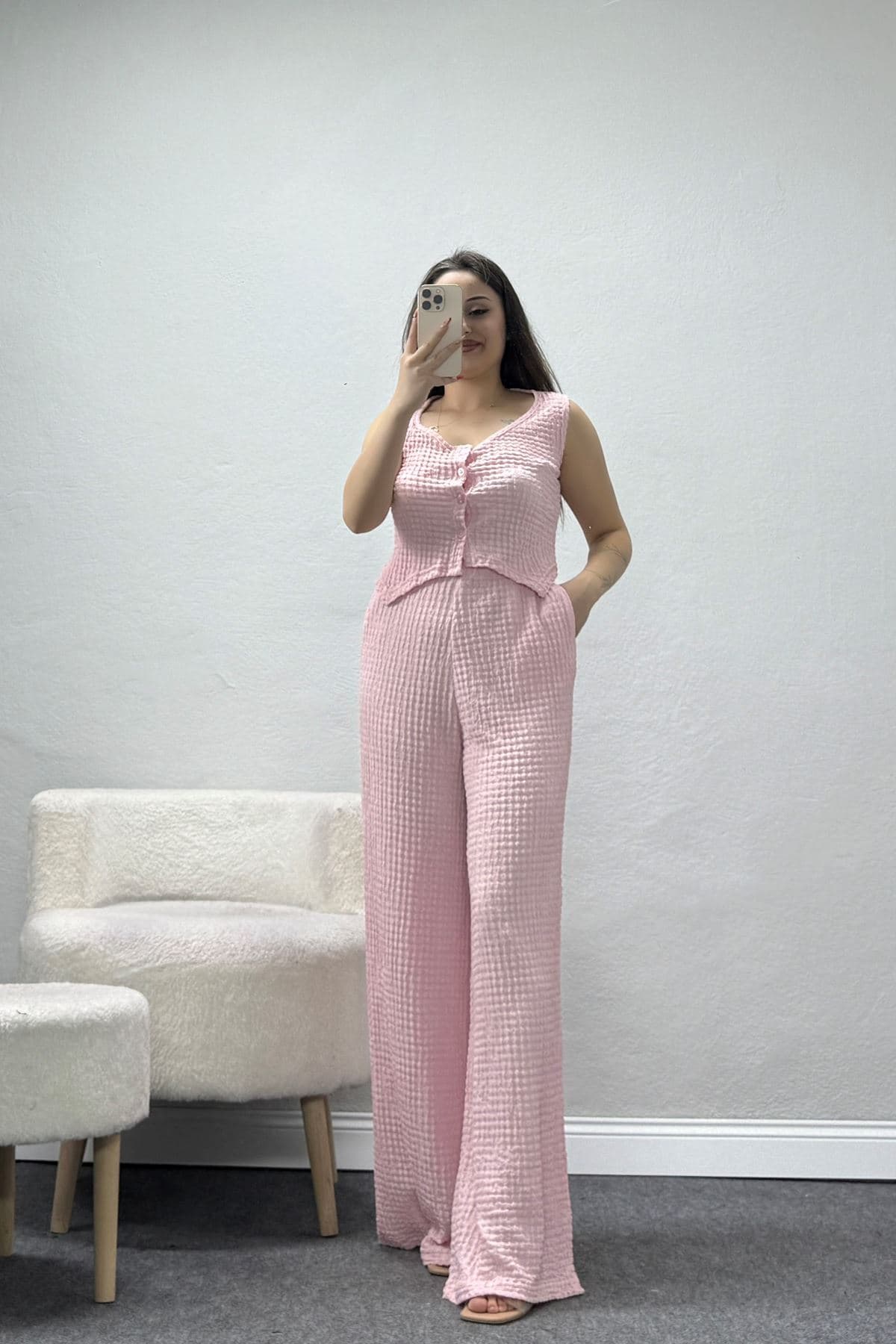 Bubble Düğmeli İkili Takım Pembe - 32244.1857.