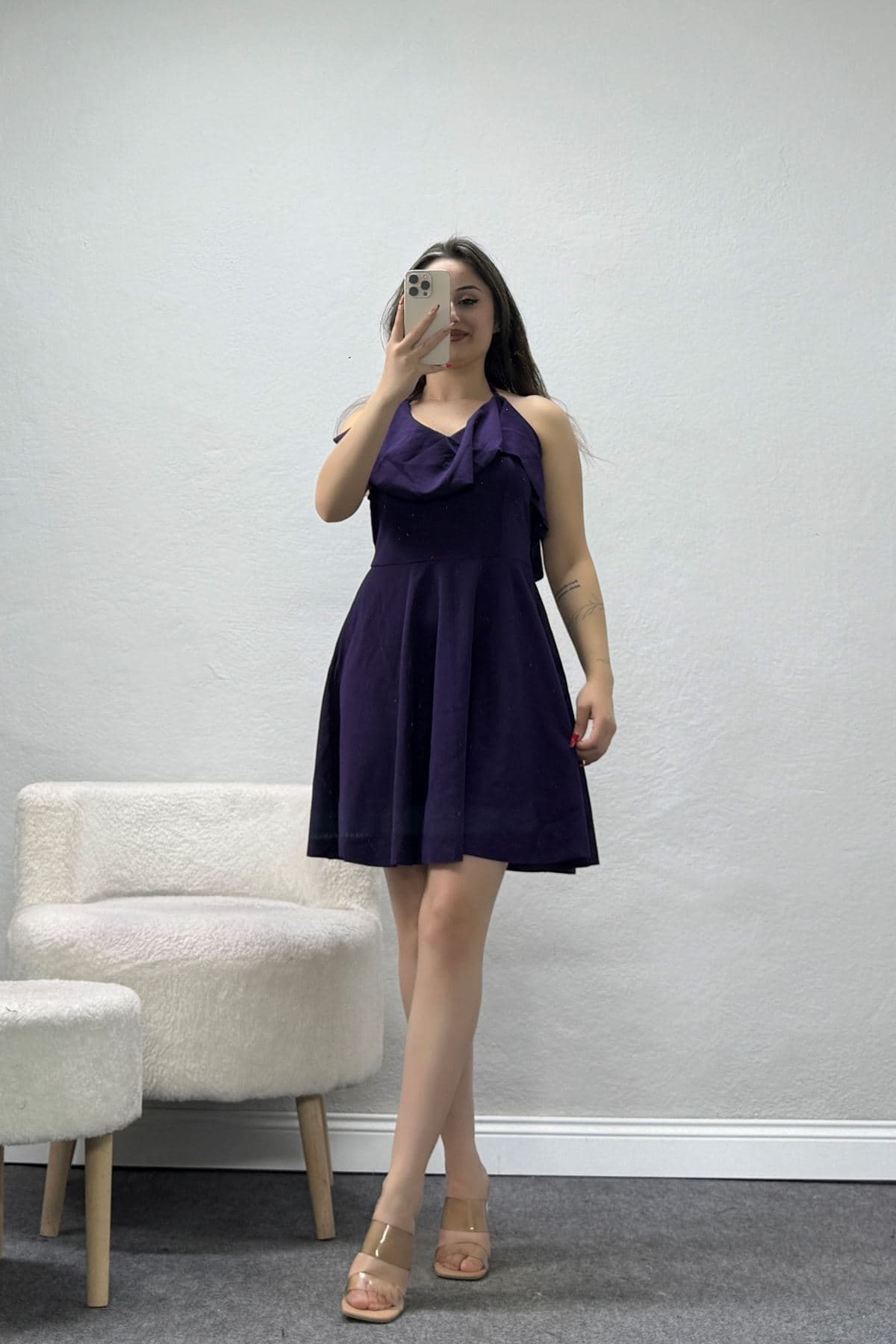 İp Askılı Crep Elbise Mor - 581815.1592.