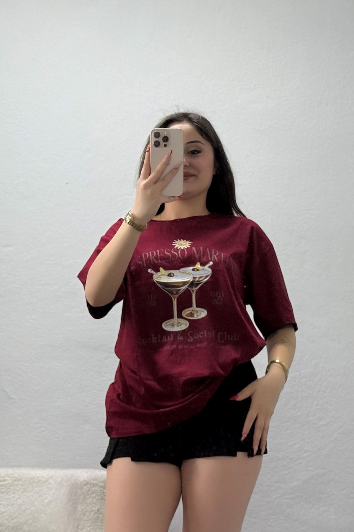Suprem Baskılı Oversize Tişört Bordo - 31889.1878.