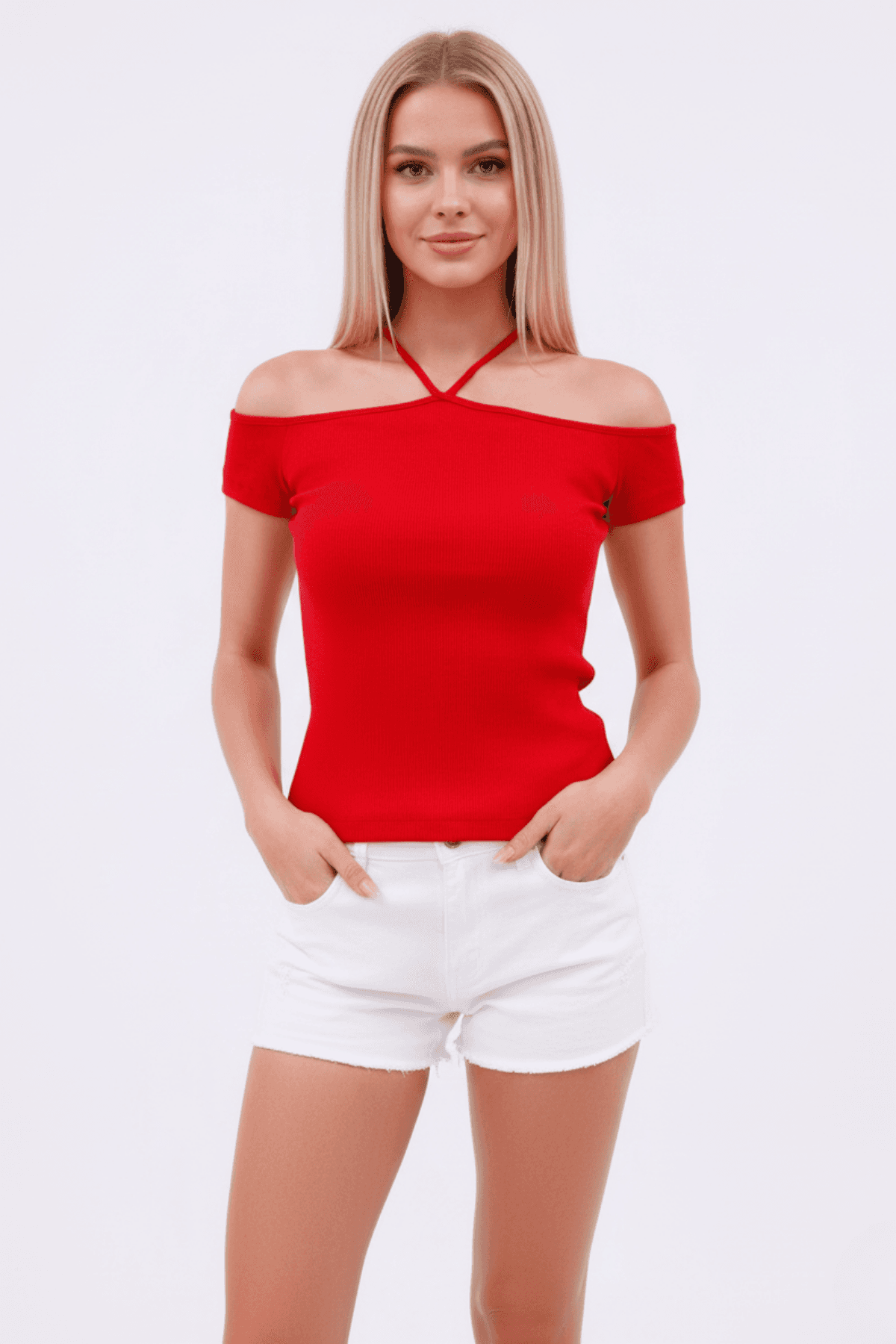 Kadın Sırt Ve Omuz Detaylı Şık Crop Bluz