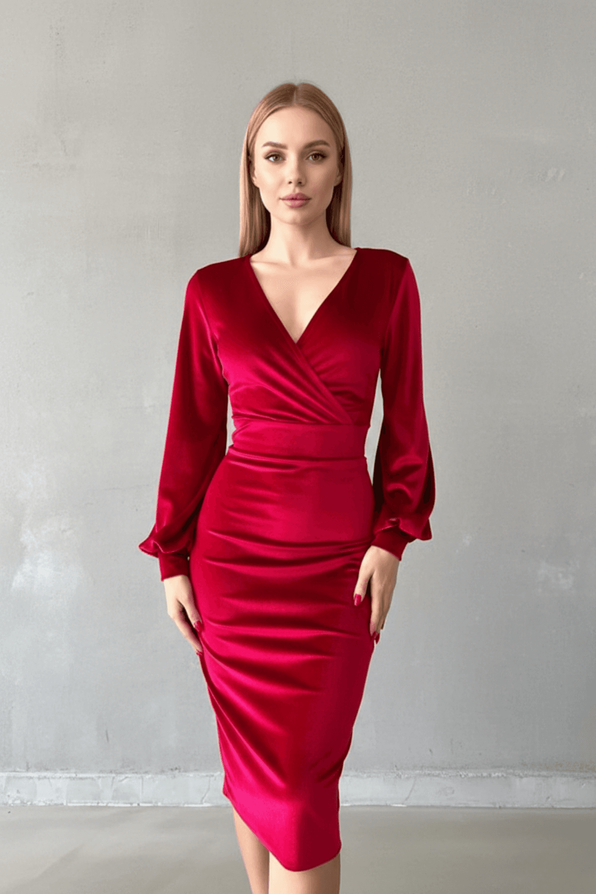 Kadın Kruvaze Yaka Modern Stil Elbise