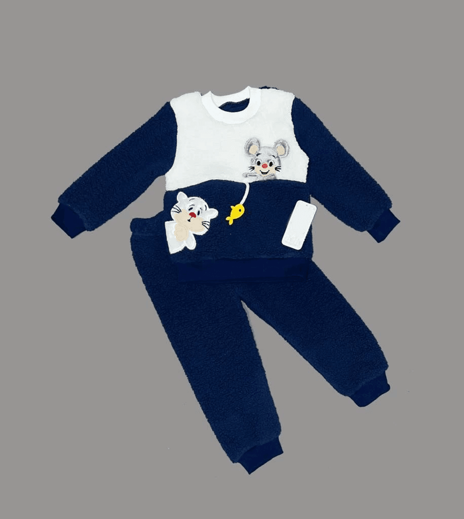 Lacivert Kuzu Kumaş Bebek Sweat Pantolon Uzun Kollu Takım