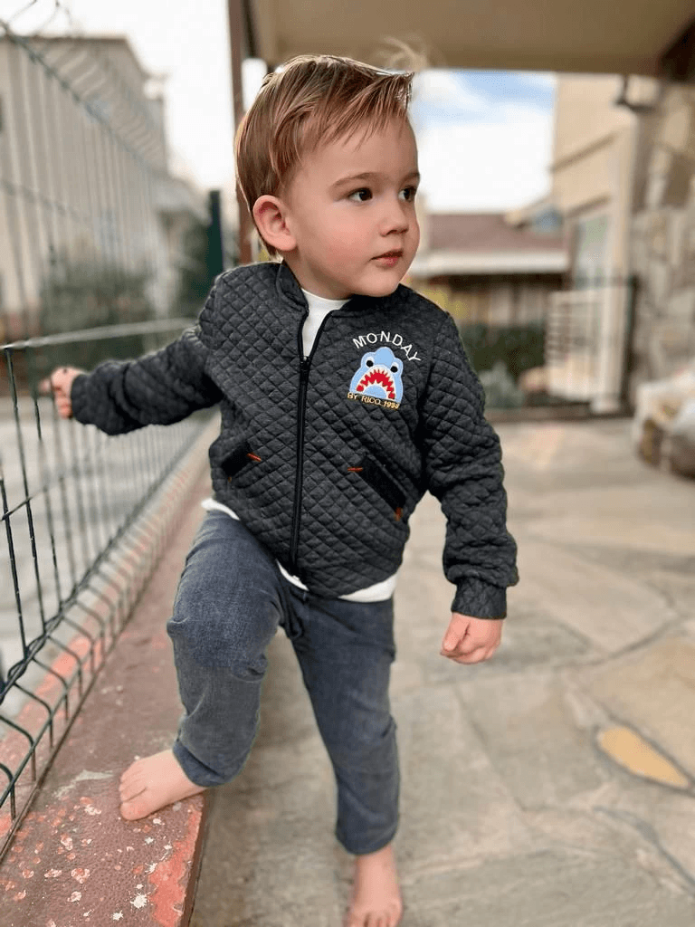 Erkek Çocuk Füme Dikişli Pilot Mont ve Kot Pantolon Takımı