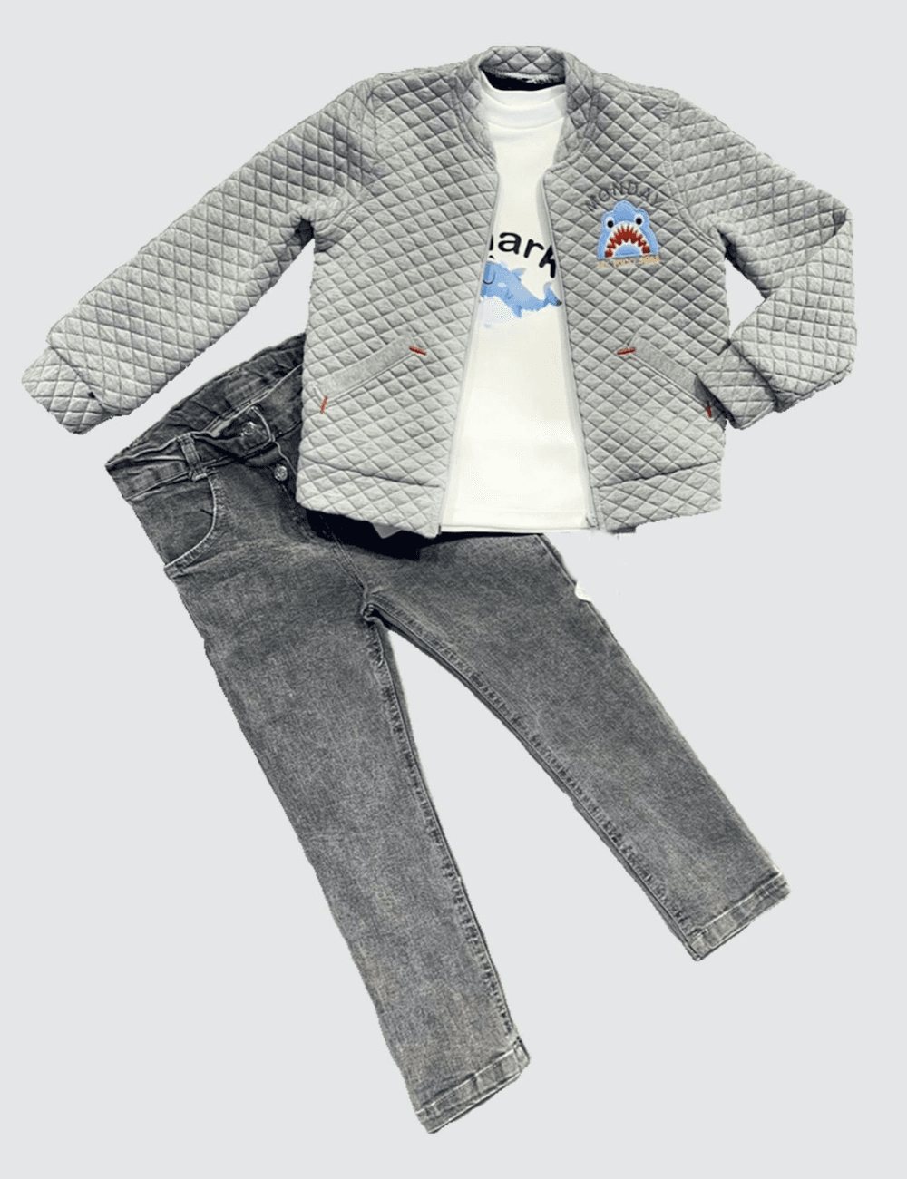 Erkek Çocuk Quilted Pilot Mont ve Denim Pantolon Takımı - Gri